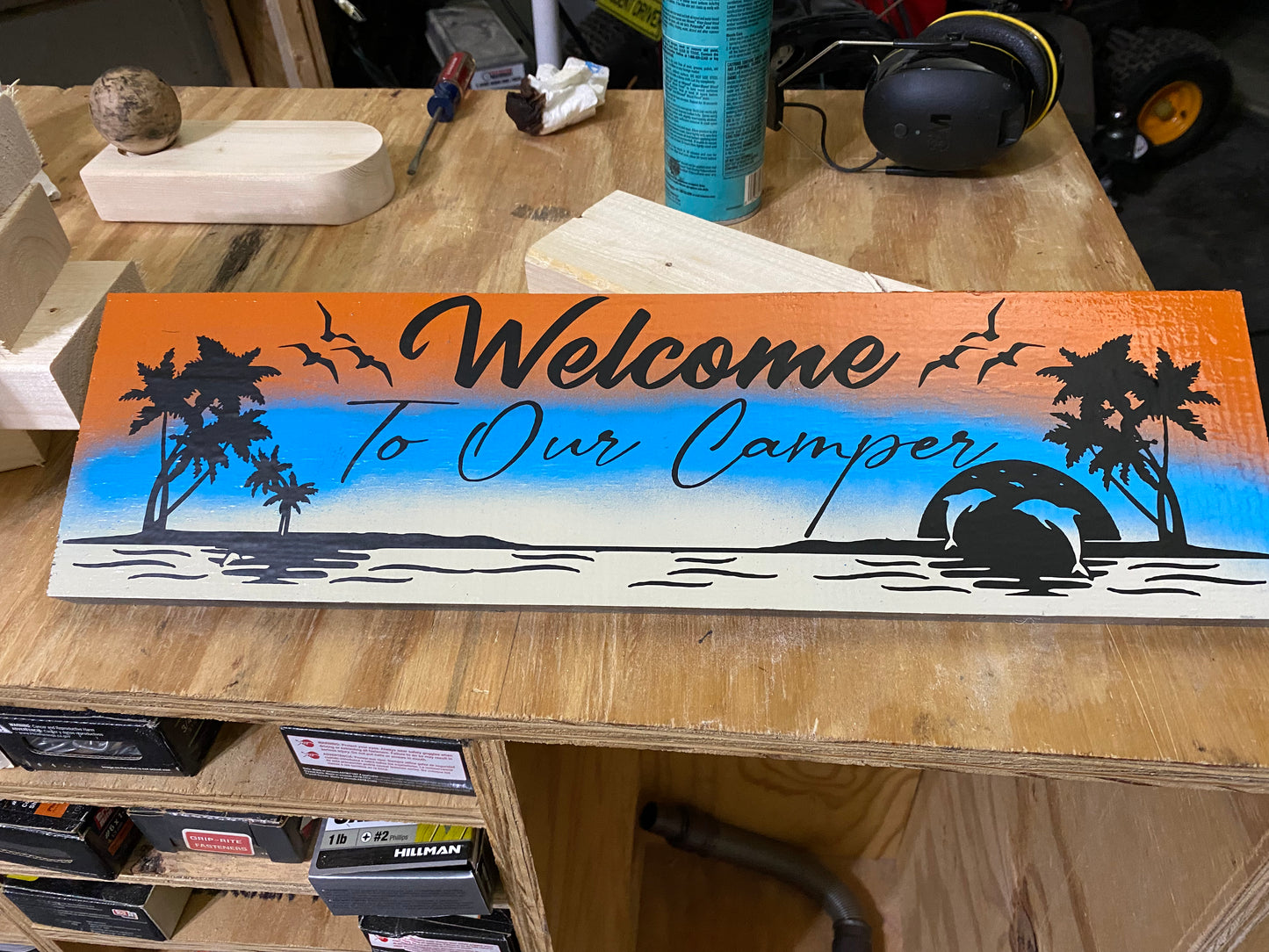 Beach welcome camper sign