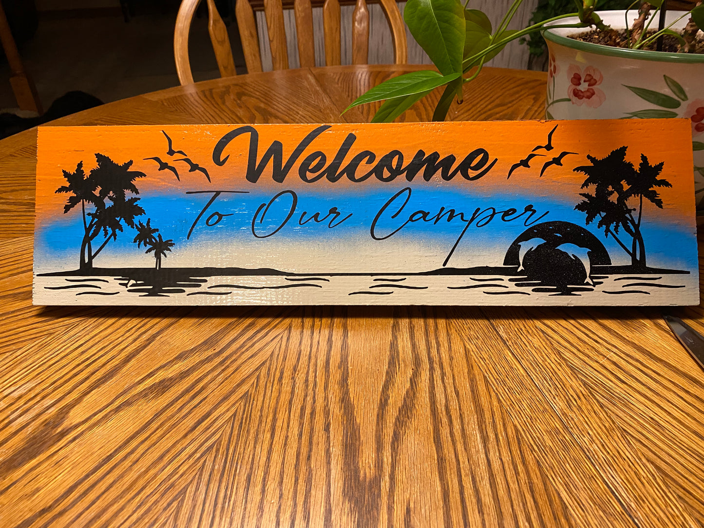 Beach welcome camper sign